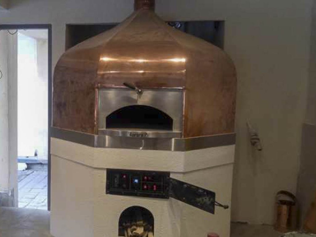 Aurora 120 brass Oven Pizza Brick Lava Stones Wood Gas Bali Indonesia Asia 500 020